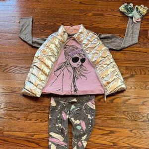 SASSY GIRL OUTFIT JUSTICE BRAND SZ 10/12 & MICHAEL KORS SNEAKERS GIRLS  SZ 2